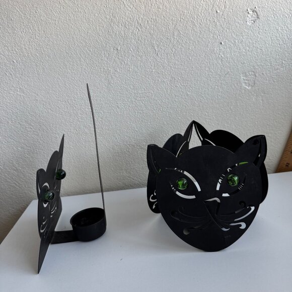 Black Cat Metal Candle Holder & Napkin Holder Set Gothic Decor - Picture 2 of 8